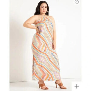 Eloquii Multicolored Long Halter Slip Dress in Size 16